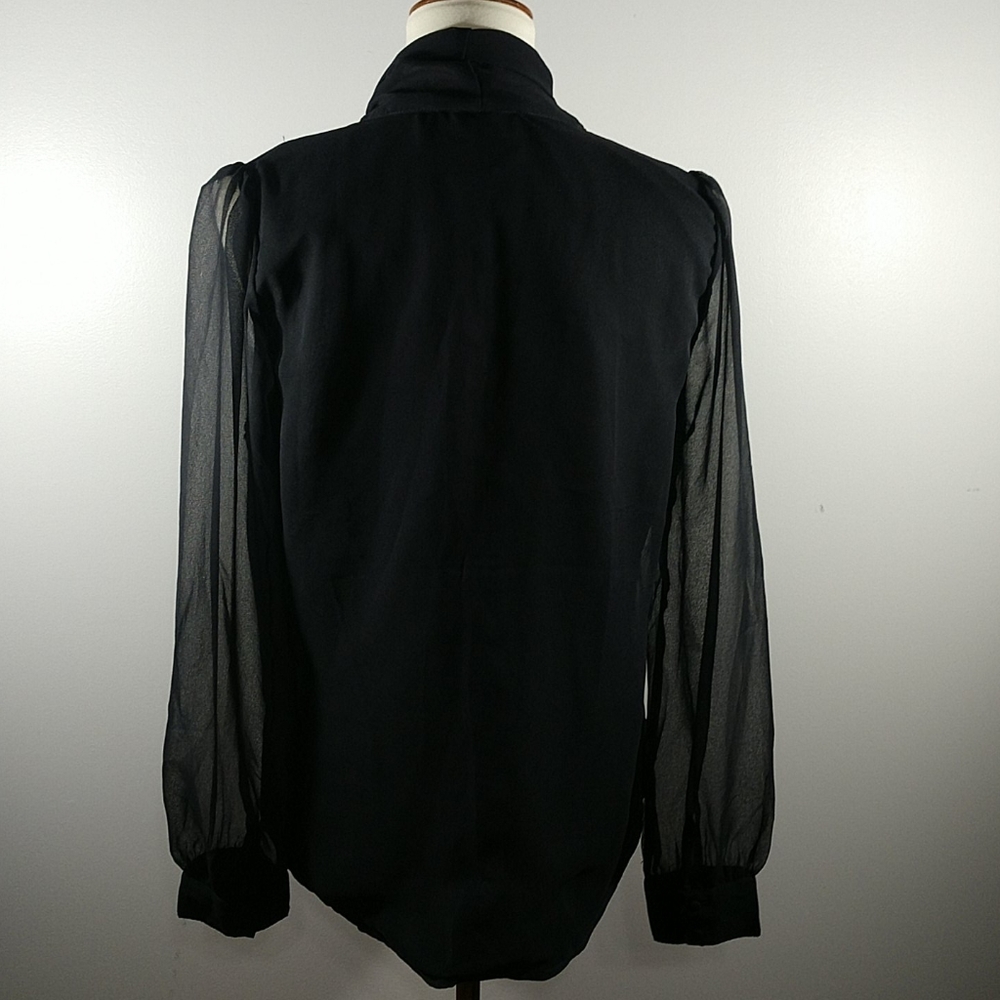 Top: NEW Sheer Long Sleeve Lined Blouse w Bow - Picture 6 of 7